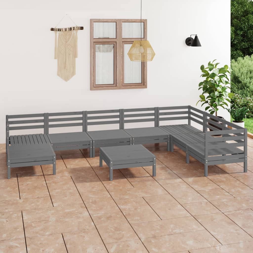 Berkfield 9 Piece Garden Lounge Set Solid Wood Pine Grey