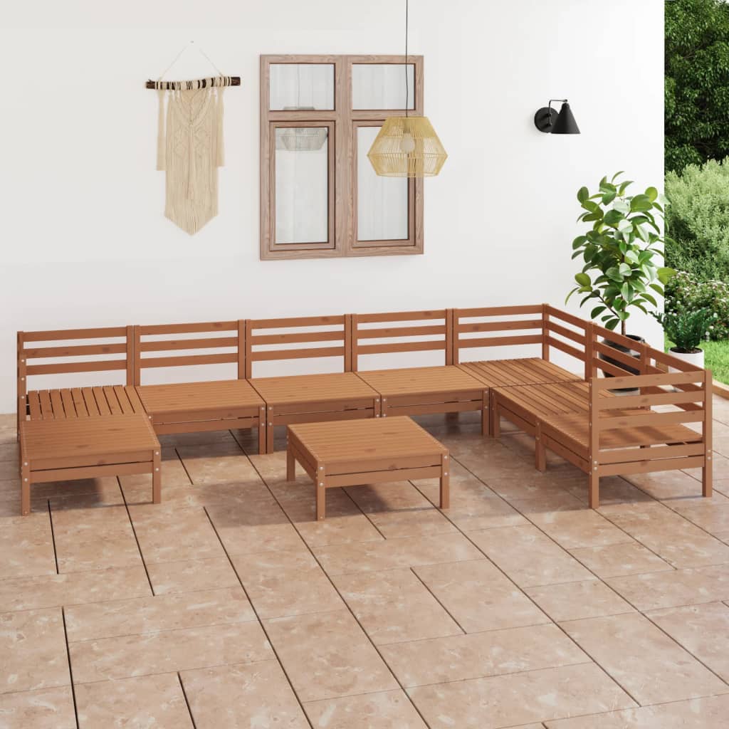 Berkfield 9 Piece Garden Lounge Set Solid Wood Pine Honey Brown