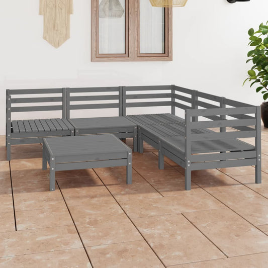 Berkfield 6 Piece Garden Lounge Set Solid Wood Pine Grey