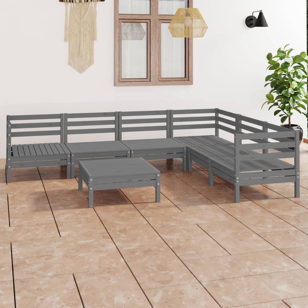 Berkfield 7 Piece Garden Lounge Set Solid Wood Pine Grey
