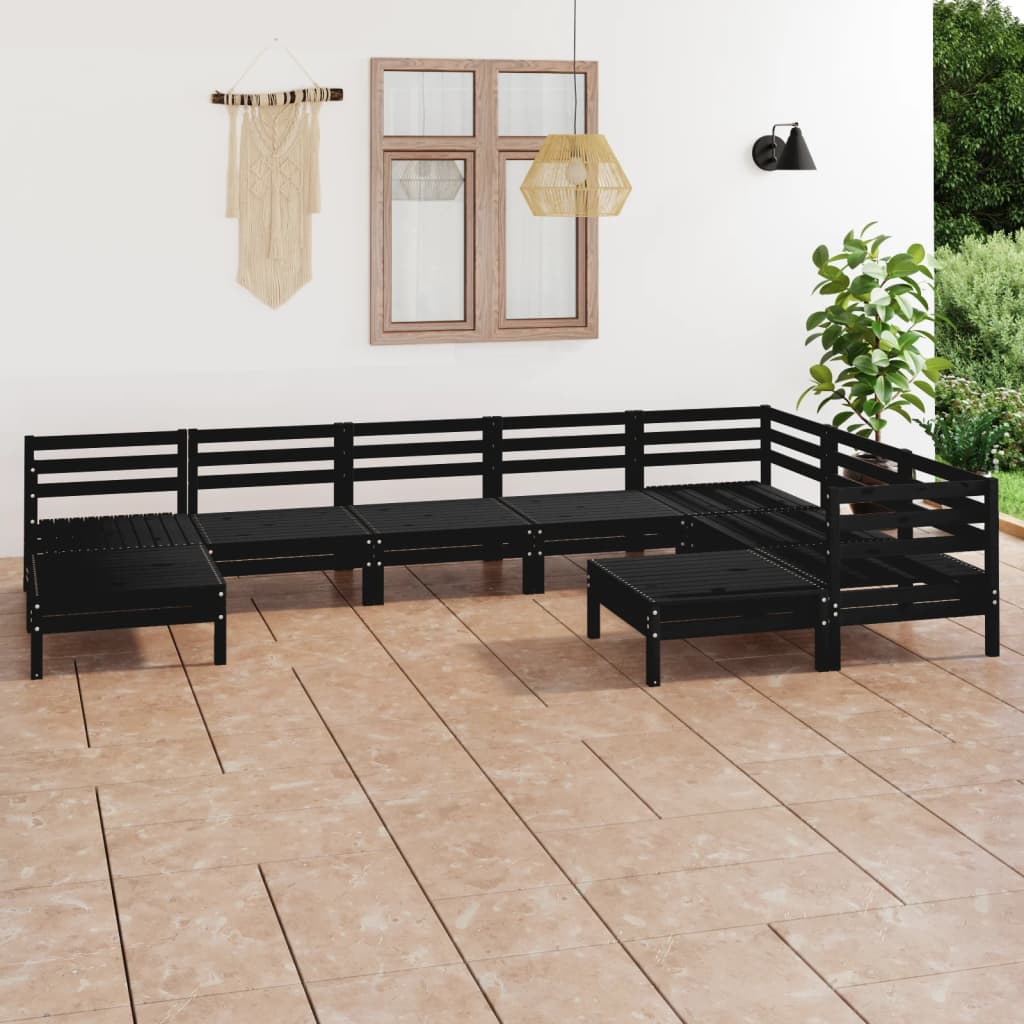 Berkfield 9 Piece Garden Lounge Set Solid Wood Pine Black