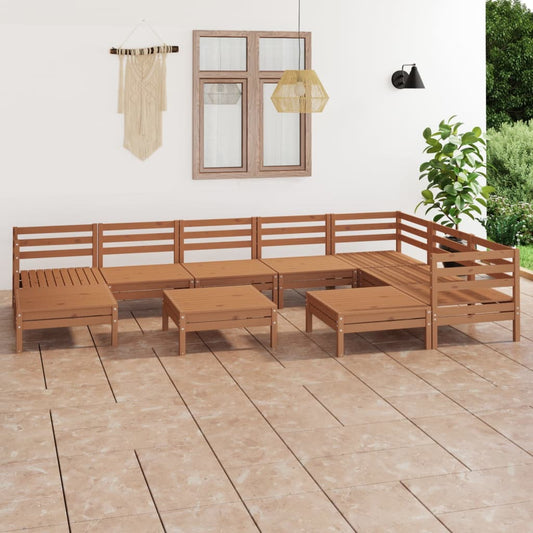 Berkfield 10 Piece Garden Lounge Set Solid Wood Pine Honey Brown