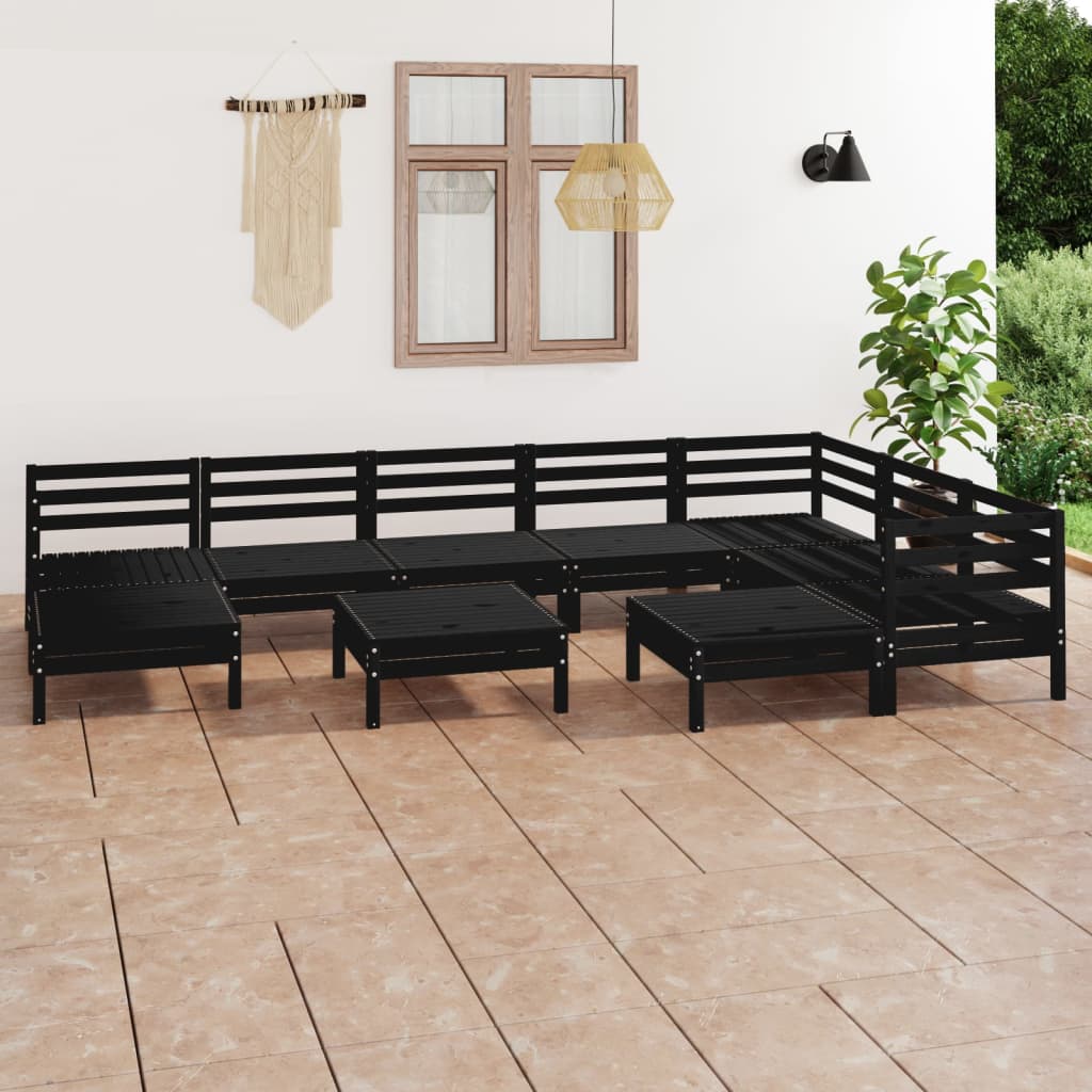 Berkfield 10 Piece Garden Lounge Set Solid Wood Pine Black