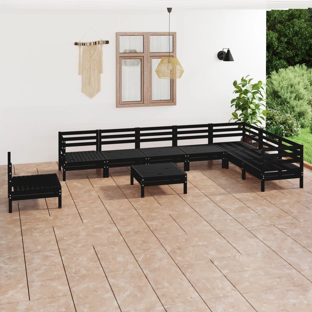 Berkfield 9 Piece Garden Lounge Set Solid Wood Pine Black