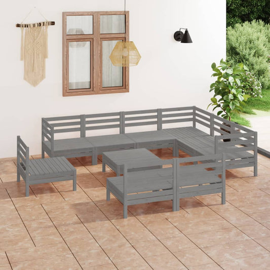Berkfield 10 Piece Garden Lounge Set Solid Wood Pine Grey