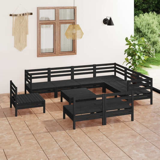 Berkfield 10 Piece Garden Lounge Set Solid Wood Pine Black