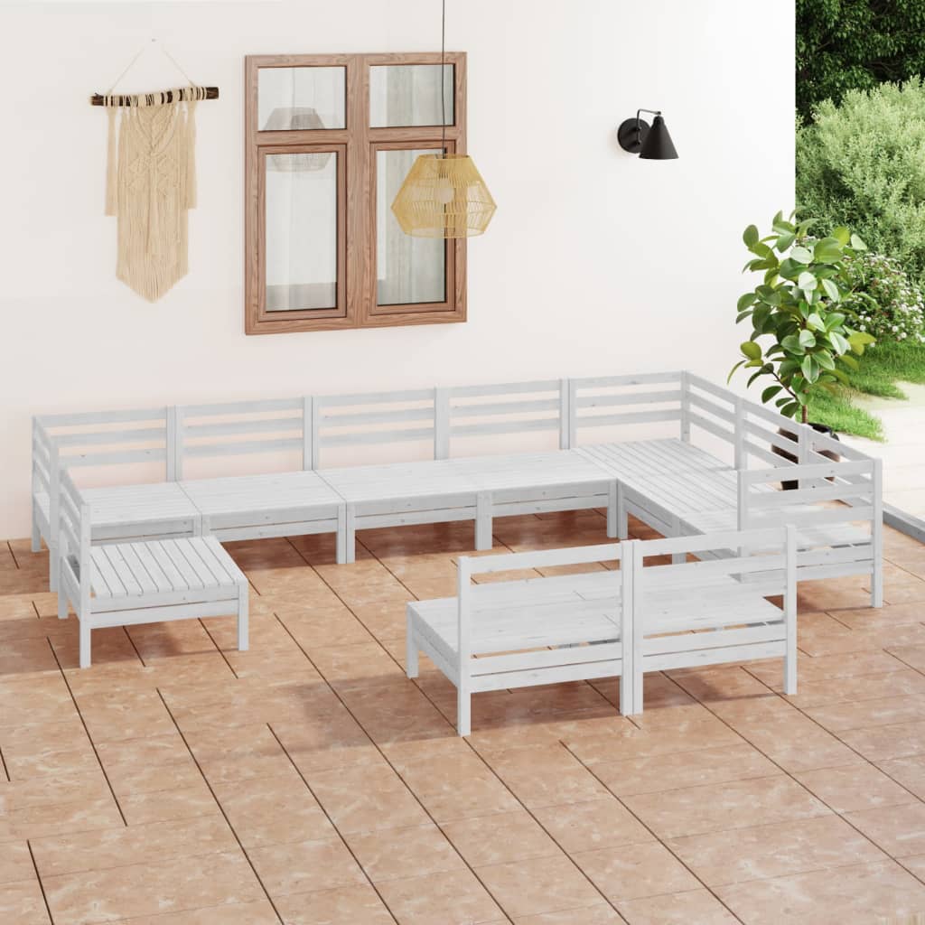 Berkfield 10 Piece Garden Lounge Set Solid Wood Pine White