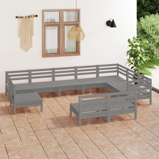 Berkfield 10 Piece Garden Lounge Set Solid Wood Pine Grey