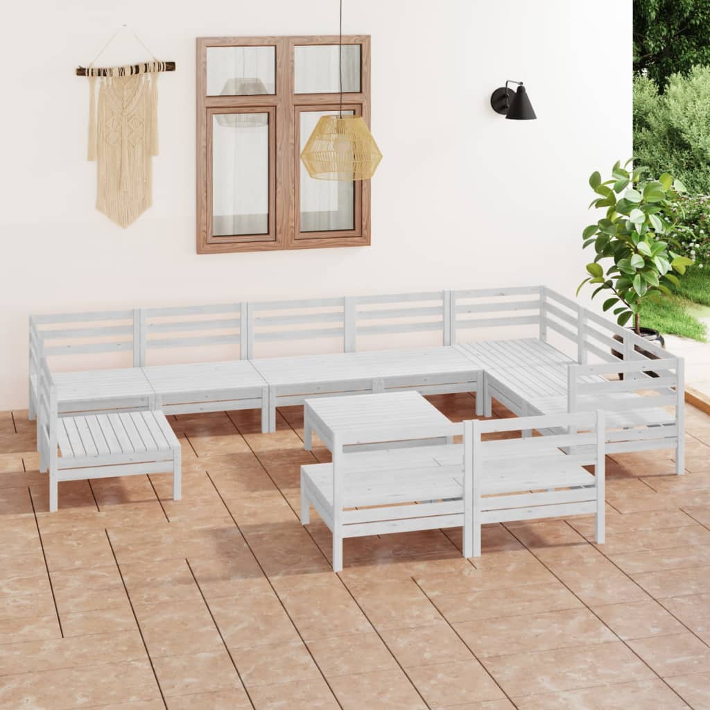 Berkfield 11 Piece Garden Lounge Set Solid Wood Pine White