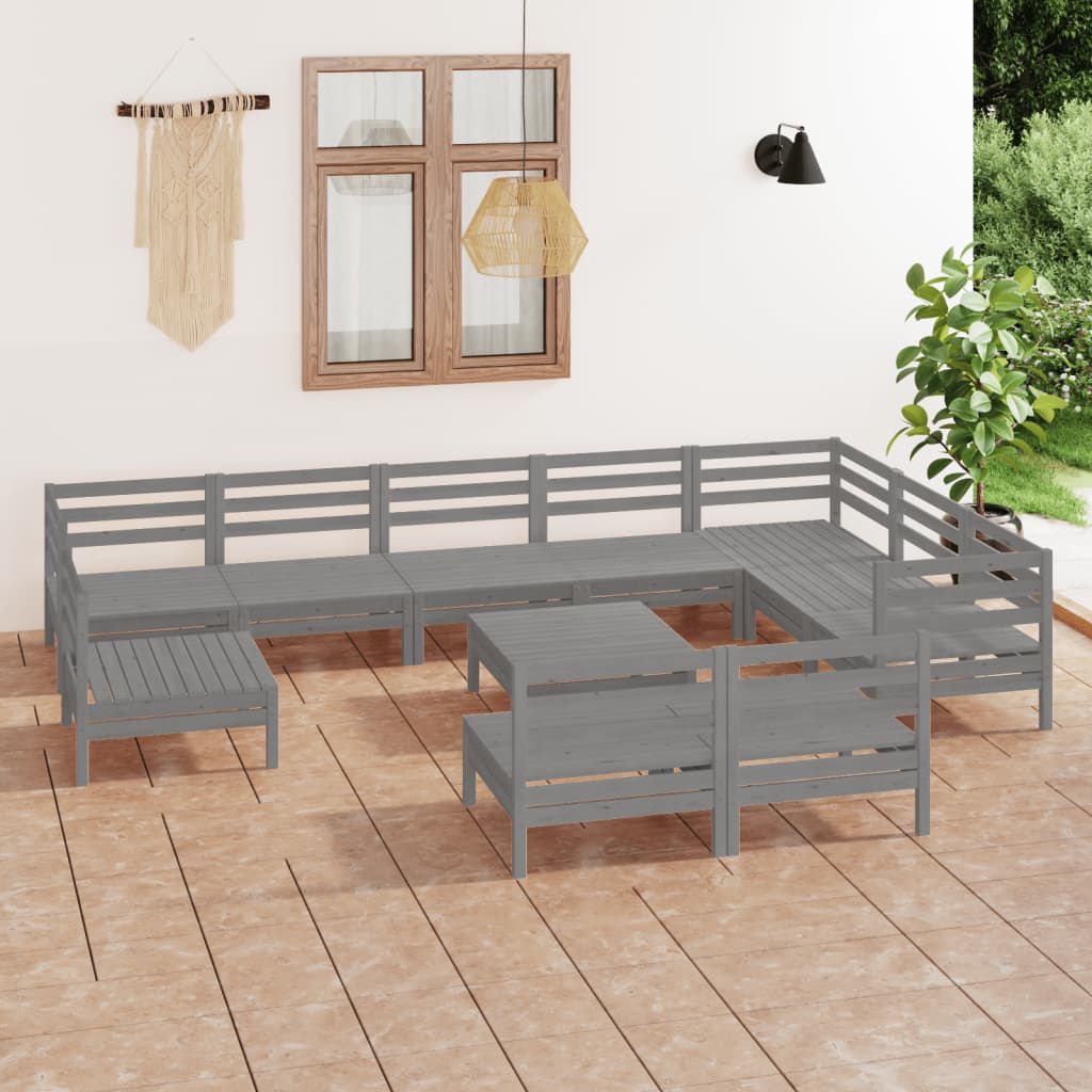 Berkfield 11 Piece Garden Lounge Set Solid Wood Pine Grey