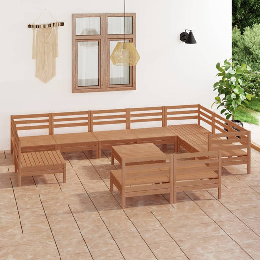 Berkfield 11 Piece Garden Lounge Set Solid Wood Pine Honey Brown