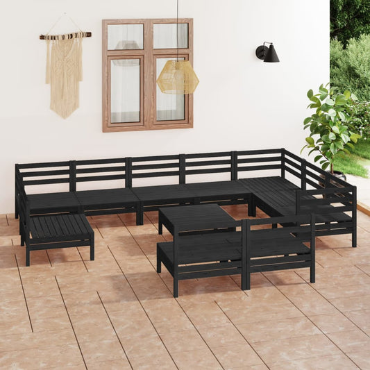 Berkfield 11 Piece Garden Lounge Set Solid Wood Pine Black