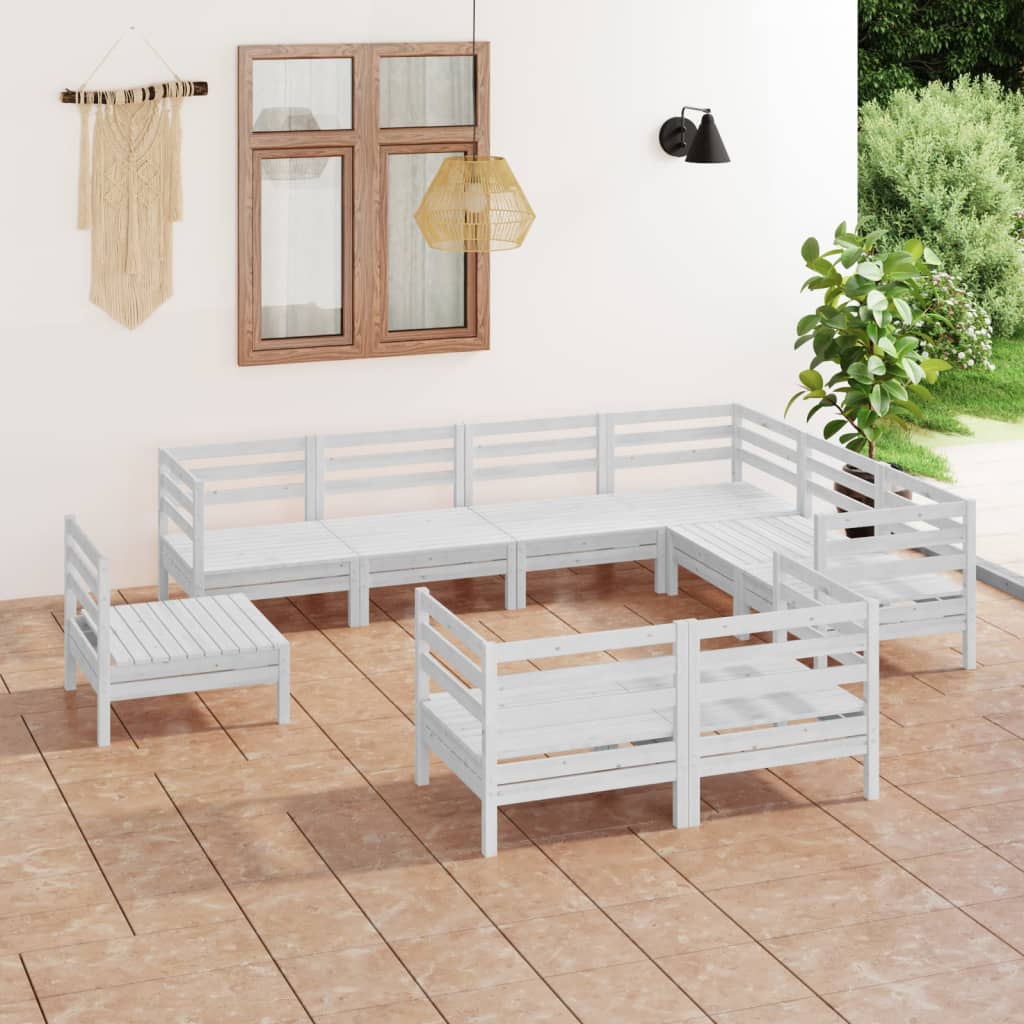 Berkfield 9 Piece Garden Lounge Set Solid Wood Pine White
