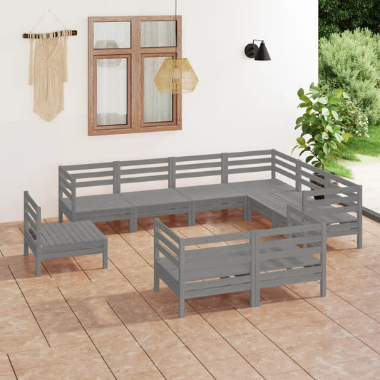 Berkfield 9 Piece Garden Lounge Set Solid Wood Pine Grey