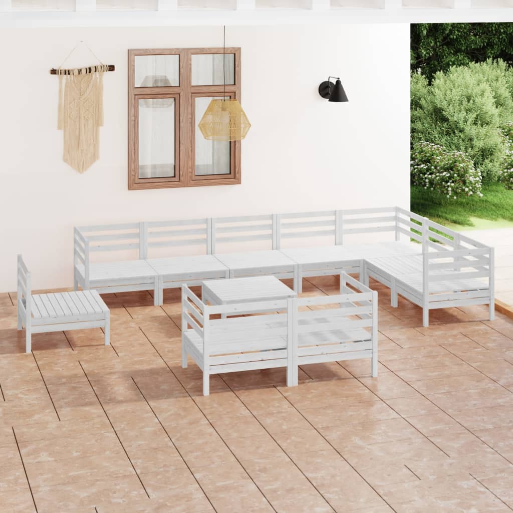 Berkfield 11 Piece Garden Lounge Set Solid Wood Pine White