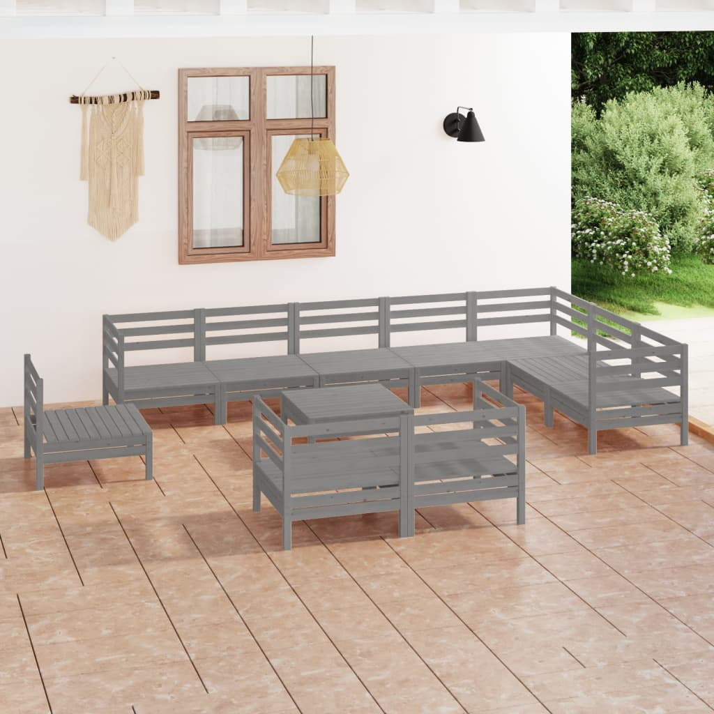Berkfield 11 Piece Garden Lounge Set Solid Wood Pine Grey