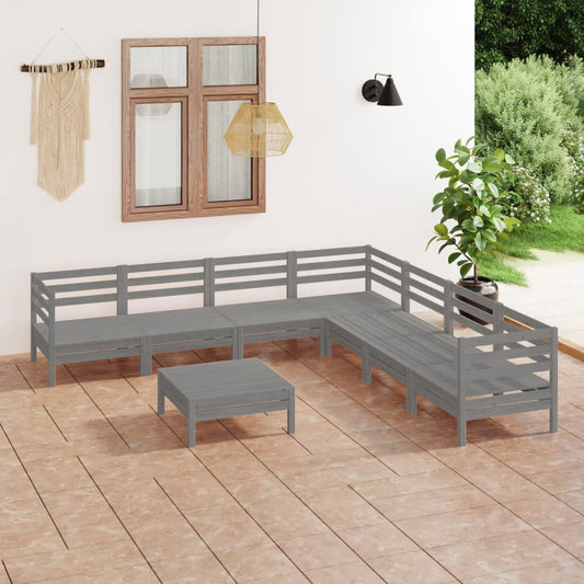 Berkfield 8 Piece Garden Lounge Set Solid Wood Pine Grey