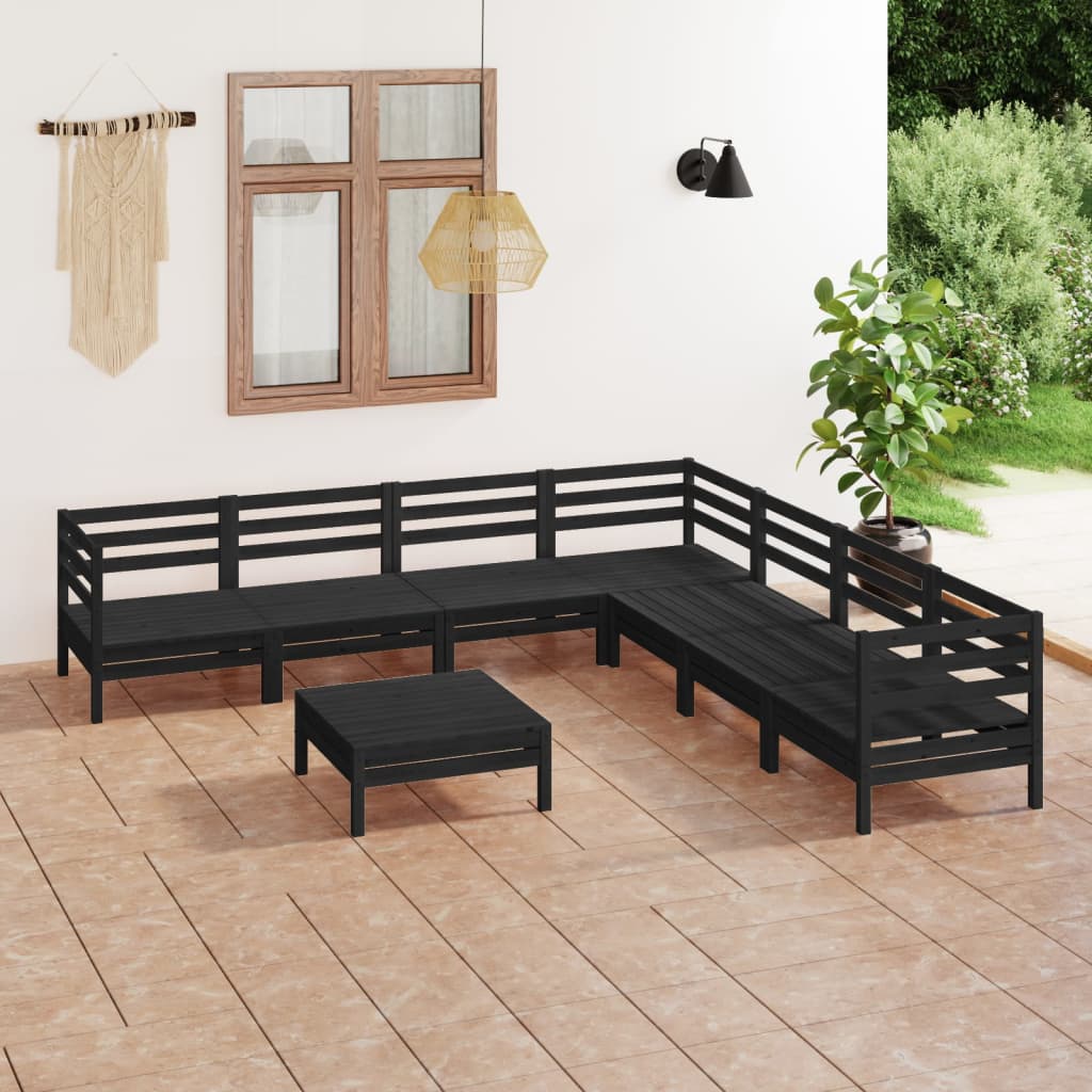 Berkfield 8 Piece Garden Lounge Set Solid Wood Pine Black