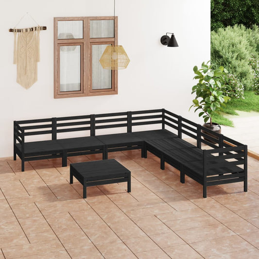 Berkfield 8 Piece Garden Lounge Set Solid Wood Pine Black