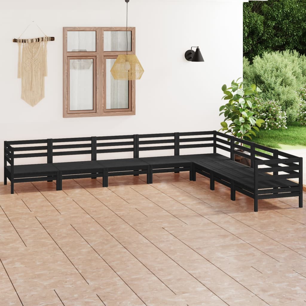 Berkfield 8 Piece Garden Lounge Set Solid Wood Pine Black