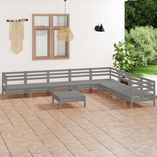 Berkfield 9 Piece Garden Lounge Set Solid Wood Pine Grey