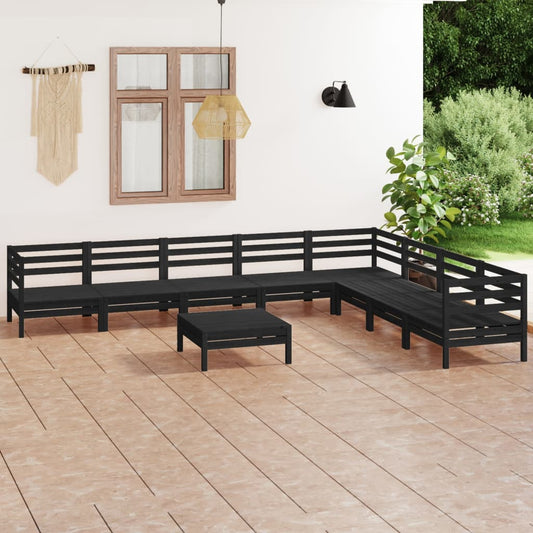 Berkfield 9 Piece Garden Lounge Set Solid Wood Pine Black