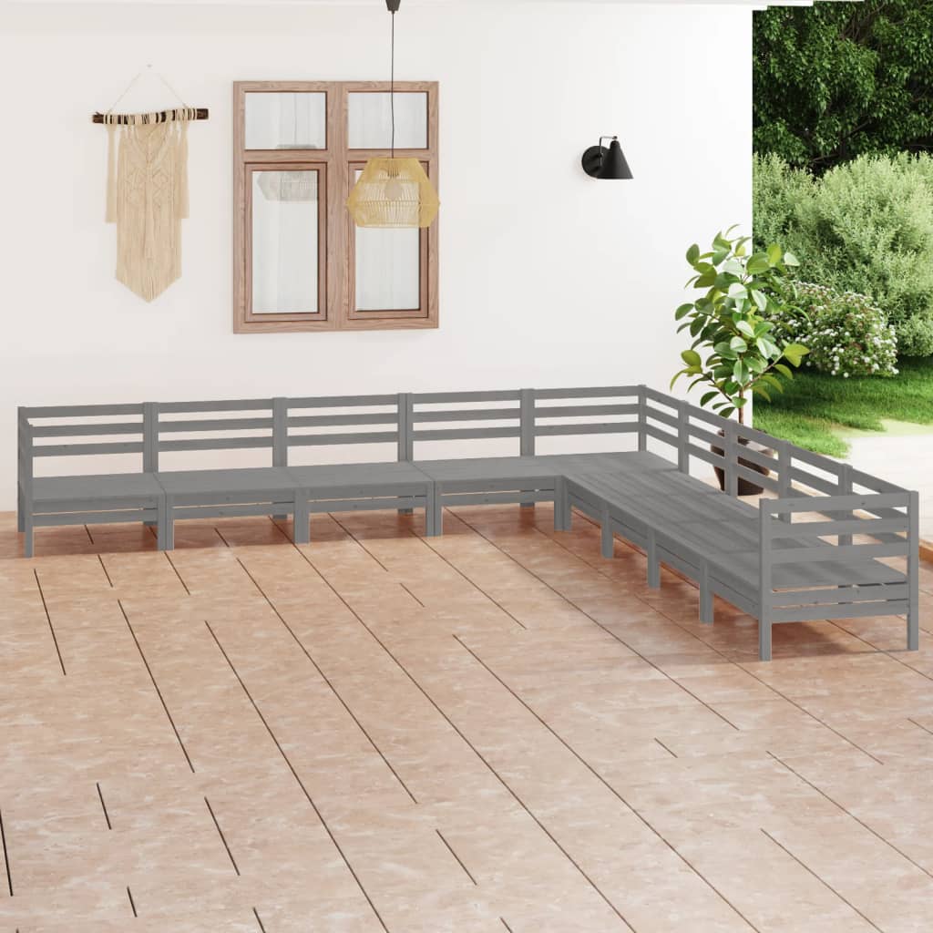 Berkfield 9 Piece Garden Lounge Set Solid Wood Pine Grey