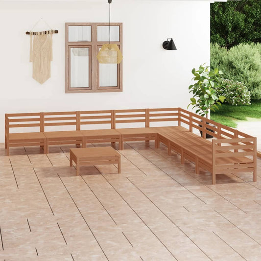 Berkfield 10 Piece Garden Lounge Set Solid Wood Pine Honey Brown
