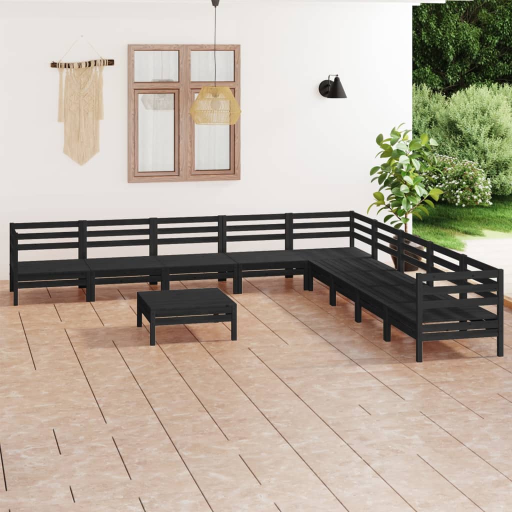 Berkfield 10 Piece Garden Lounge Set Solid Wood Pine Black