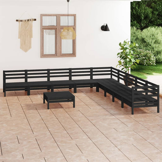 Berkfield 10 Piece Garden Lounge Set Solid Wood Pine Black
