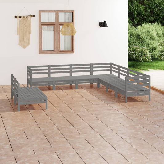 Berkfield 9 Piece Garden Lounge Set Solid Wood Pine Grey