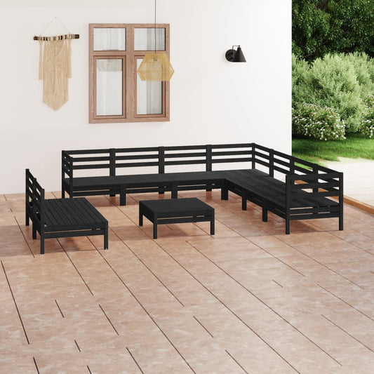 Berkfield 10 Piece Garden Lounge Set Solid Wood Pine Black