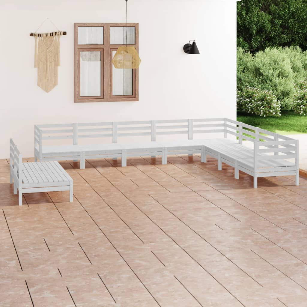 Berkfield 10 Piece Garden Lounge Set Solid Wood Pine White