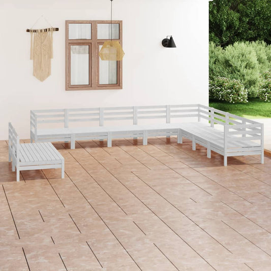 Berkfield 10 Piece Garden Lounge Set Solid Wood Pine White