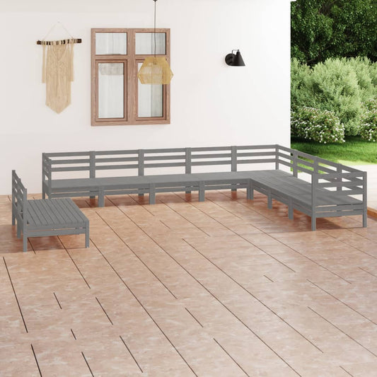 Berkfield 10 Piece Garden Lounge Set Solid Wood Pine Grey