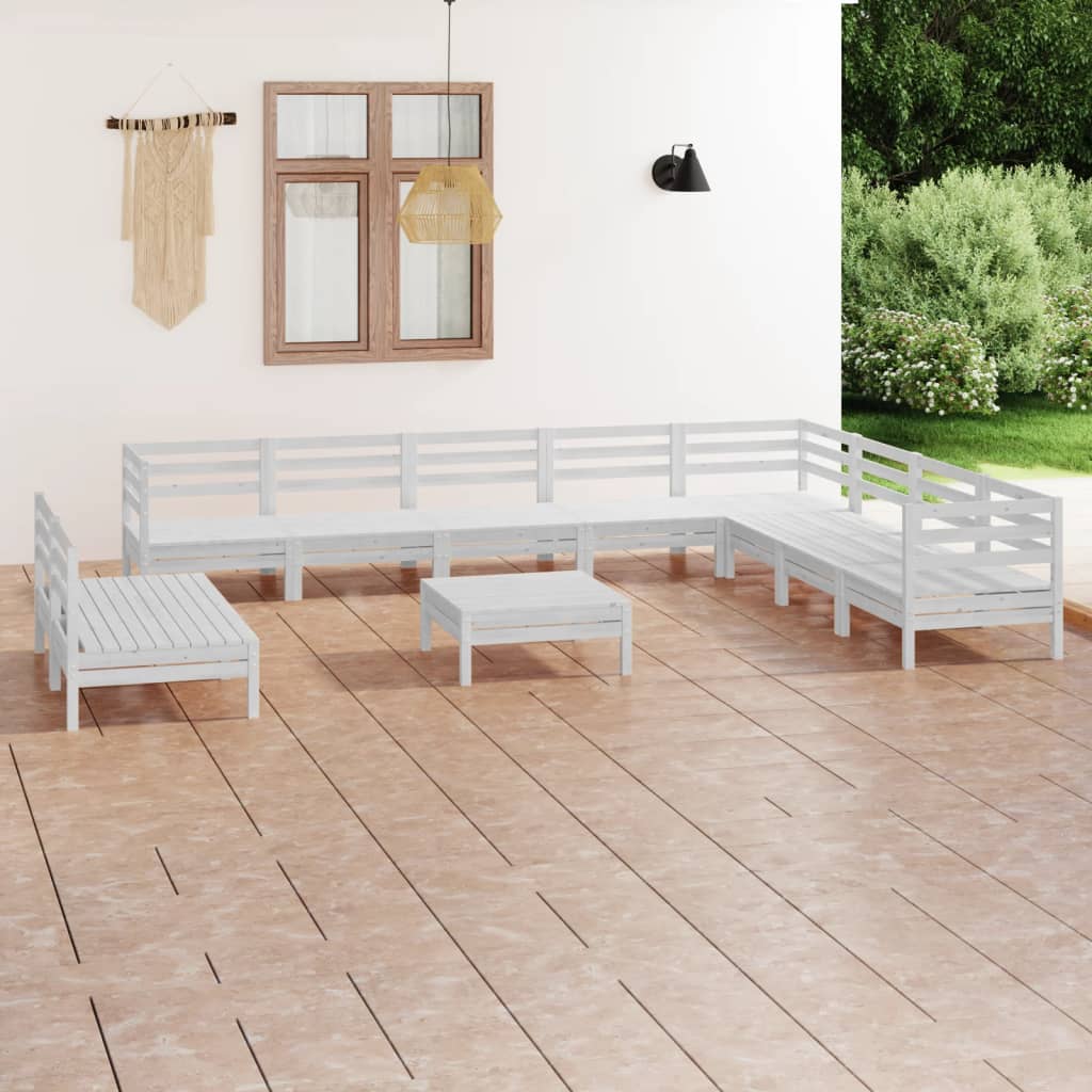 Berkfield 11 Piece Garden Lounge Set Solid Wood Pine White