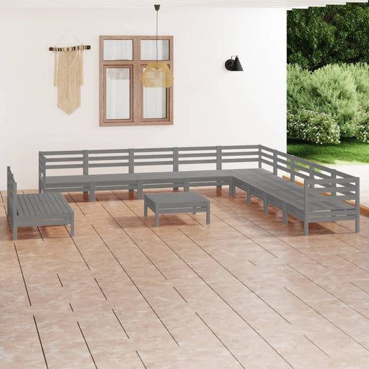 Berkfield 12 Piece Garden Lounge Set Solid Wood Pine Grey