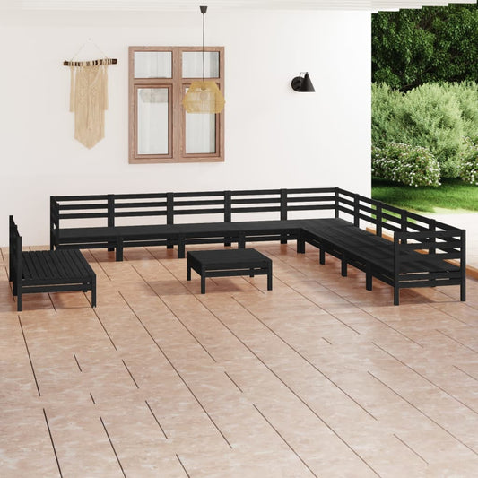 Berkfield 12 Piece Garden Lounge Set Solid Wood Pine Black