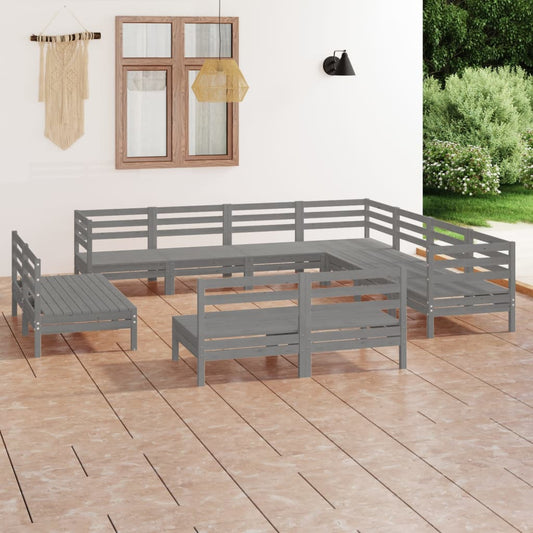 Berkfield 11 Piece Garden Lounge Set Solid Wood Pine Grey