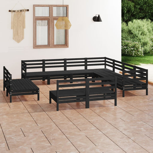 Berkfield 11 Piece Garden Lounge Set Solid Wood Pine Black