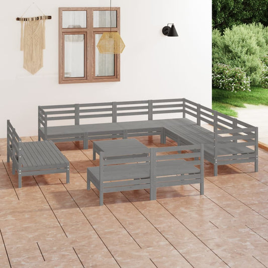 Berkfield 12 Piece Garden Lounge Set Solid Wood Pine Grey