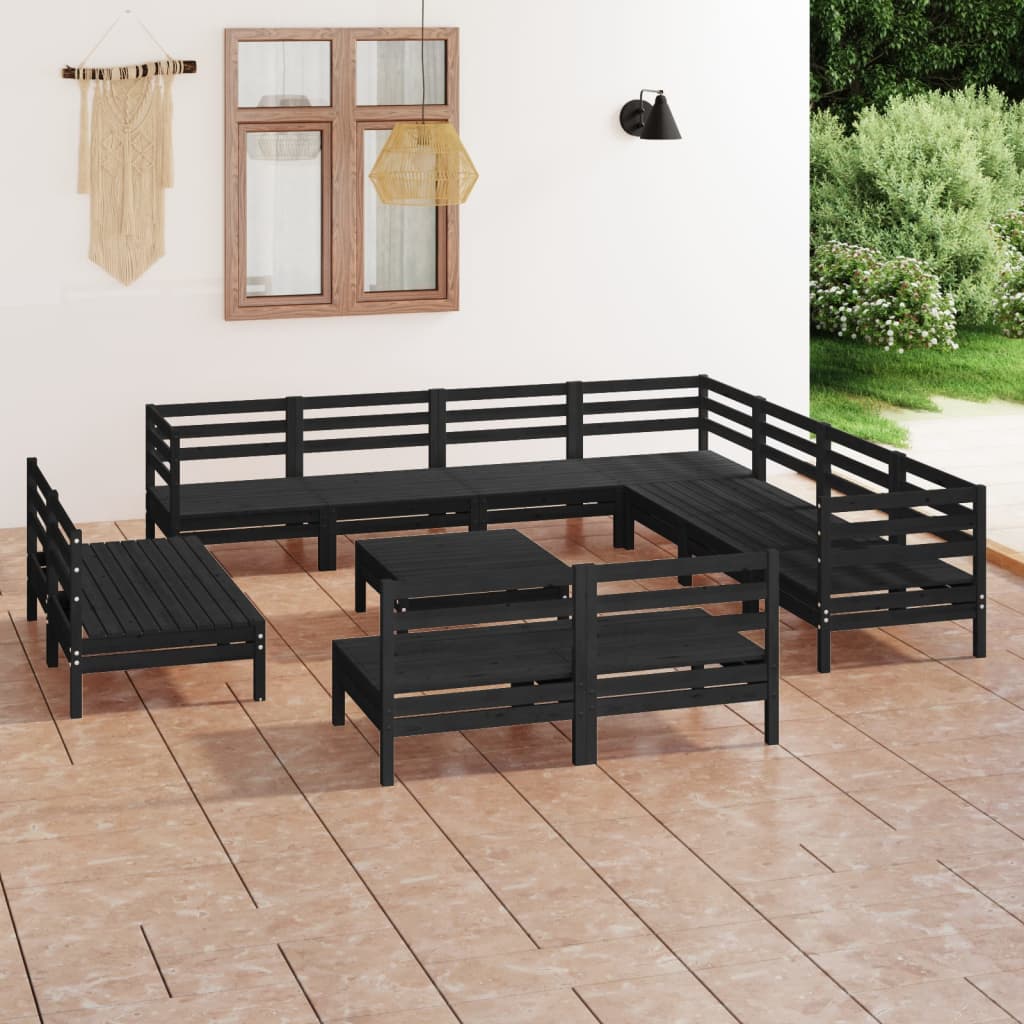 Berkfield 12 Piece Garden Lounge Set Solid Wood Pine Black