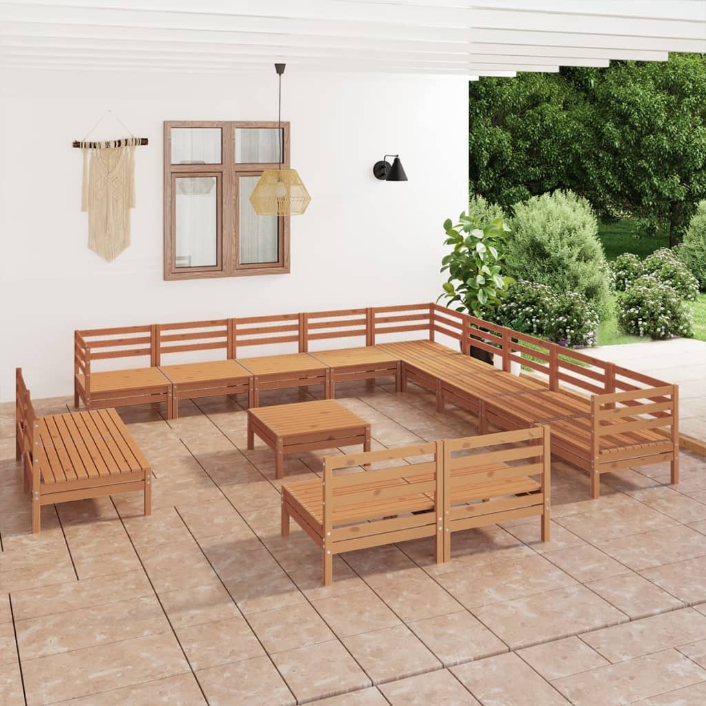 Berkfield 14 Piece Garden Lounge Set Solid Wood Pine Honey Brown