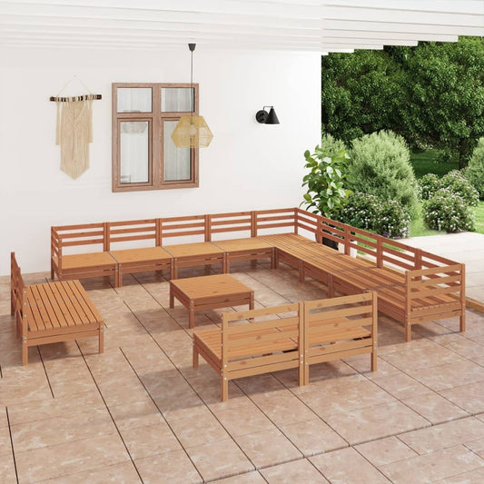 Berkfield 14 Piece Garden Lounge Set Solid Wood Pine Honey Brown