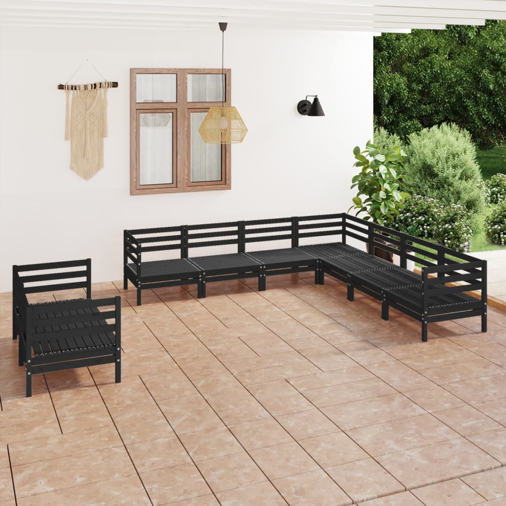 Berkfield 9 Piece Garden Lounge Set Solid Wood Pine Black