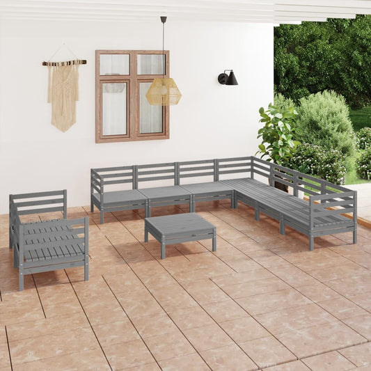 Berkfield 10 Piece Garden Lounge Set Solid Wood Pine Grey