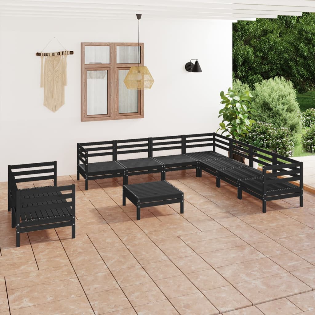 Berkfield 10 Piece Garden Lounge Set Solid Wood Pine Black