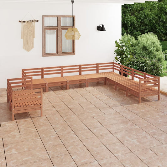 Berkfield 10 Piece Garden Lounge Set Solid Wood Pine Honey Brown