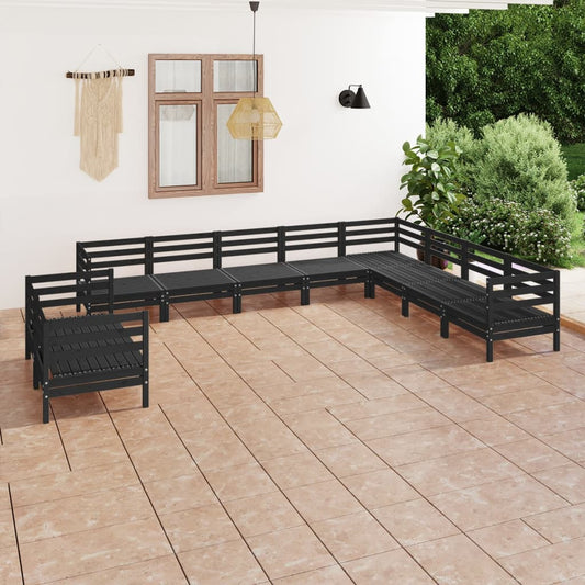 Berkfield 10 Piece Garden Lounge Set Solid Wood Pine Black