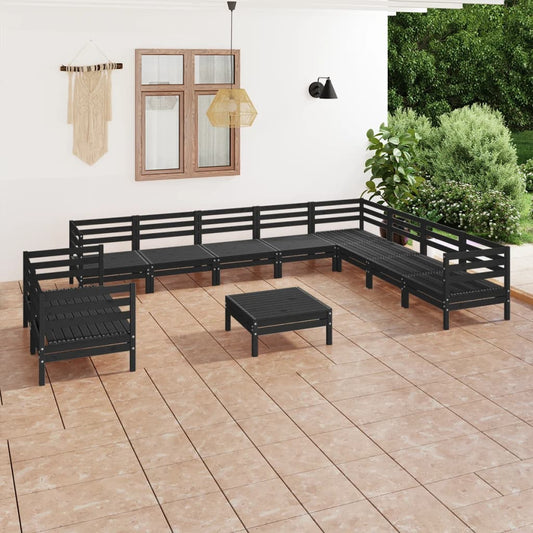 Berkfield 11 Piece Garden Lounge Set Solid Wood Pine Black